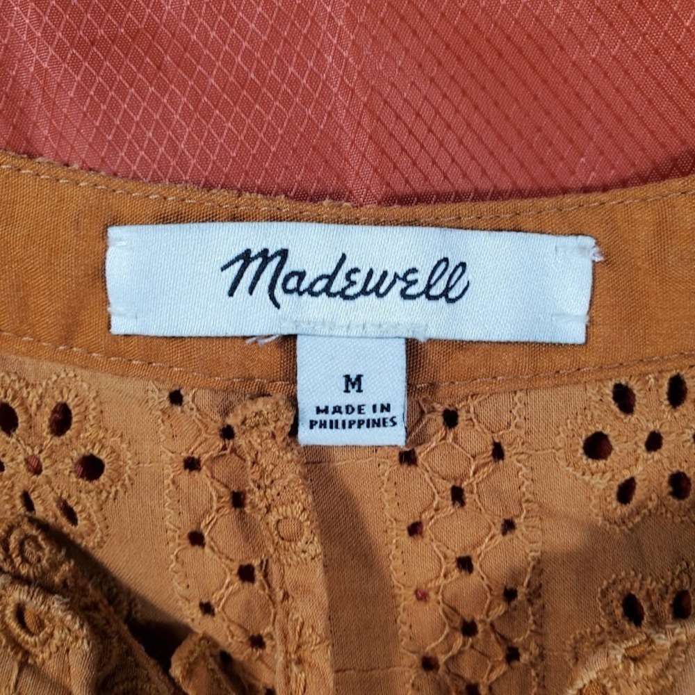 Madewell Eyelet Women‎ Medium Double Tie Peasant Top Long Sleeve Boho True Brown - Picture 7 of 14